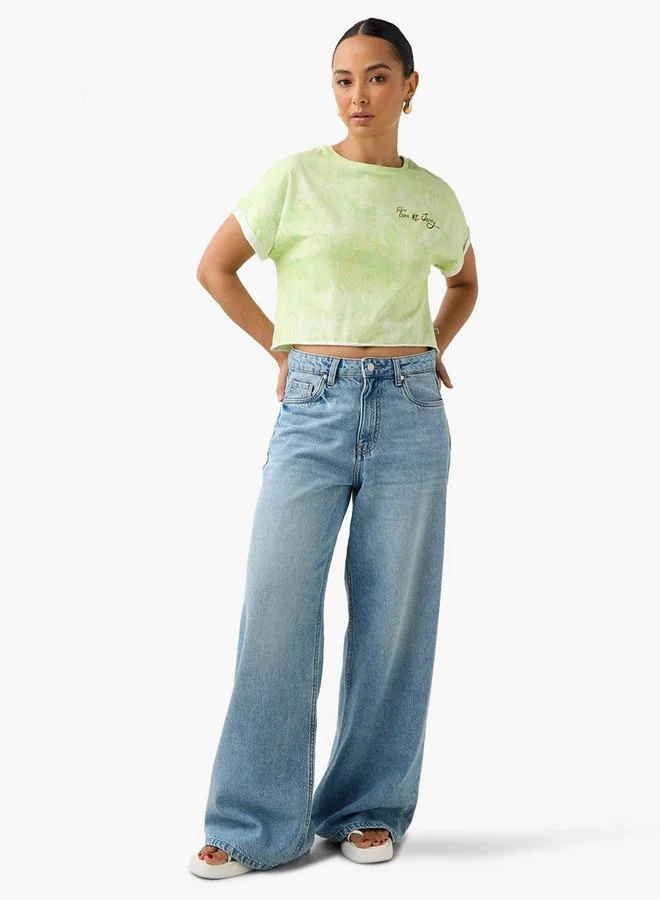 SP Characters Tom and Jerry Print Crop T-shirt with Extended Sleeves